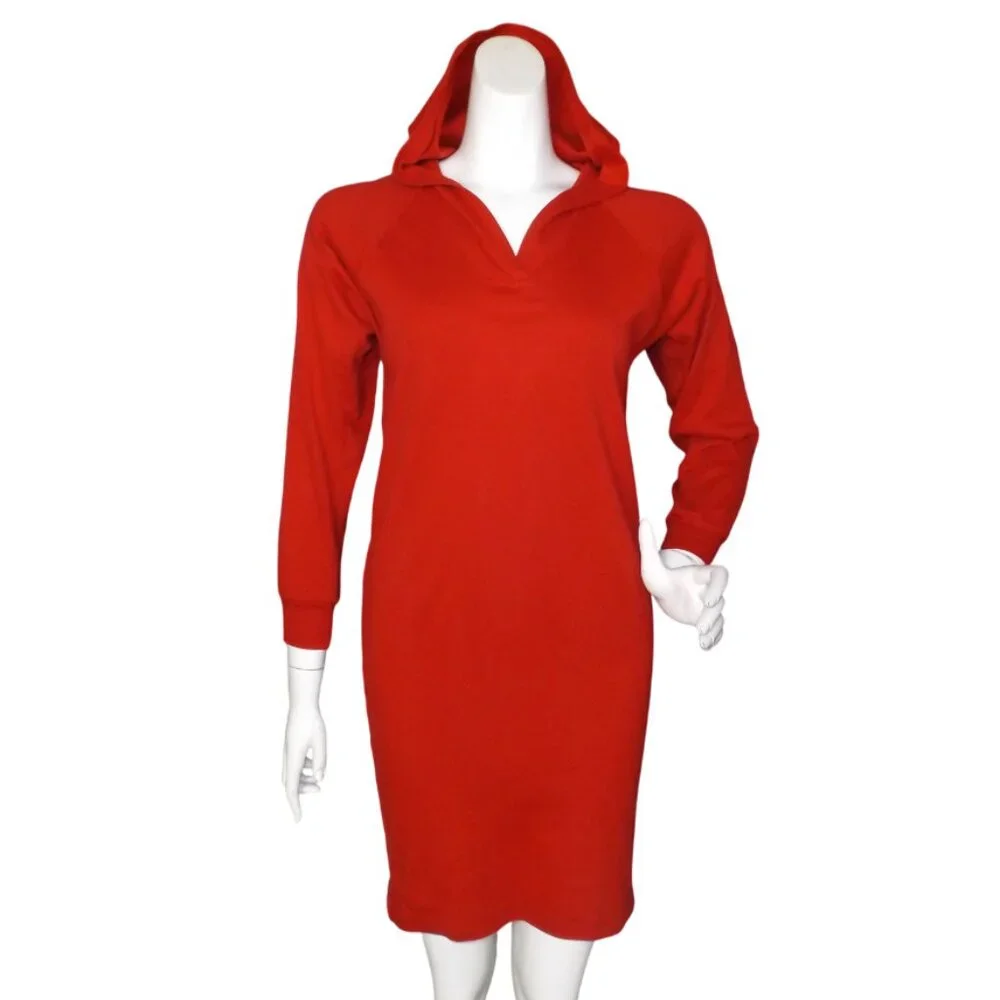 vintage NORMA KAMALI Hoodie Dress, SP Petite, Red, Longer sleeves, Short - Picture 10 of 12